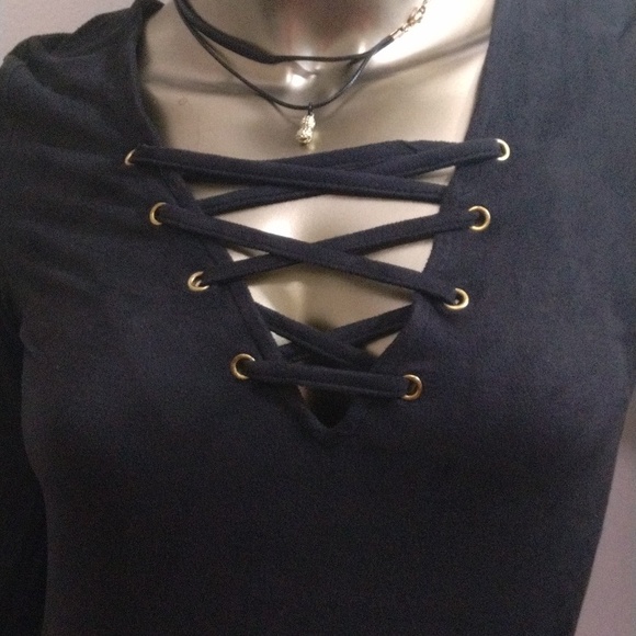 Black GUESS Dress long sleeve criss cross bosom - Picture 6 of 16